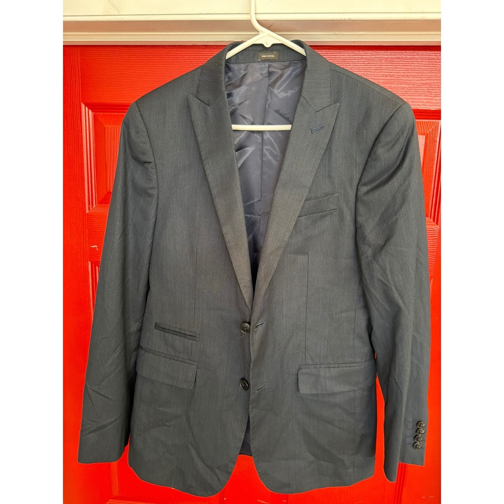 J. Ferrar Mens Slim Fit Blazer Navy Blue Micro‎ Stripe Peak Lapel Sport Coat